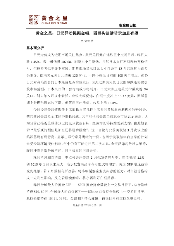 日元异动提振金银，四巨头谈话暗示加息有望