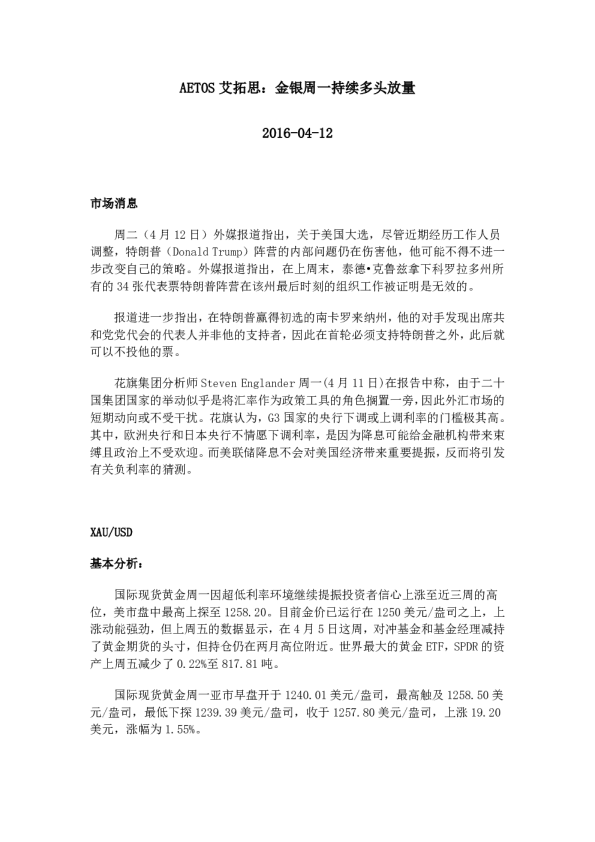 金银周一持续多头放量