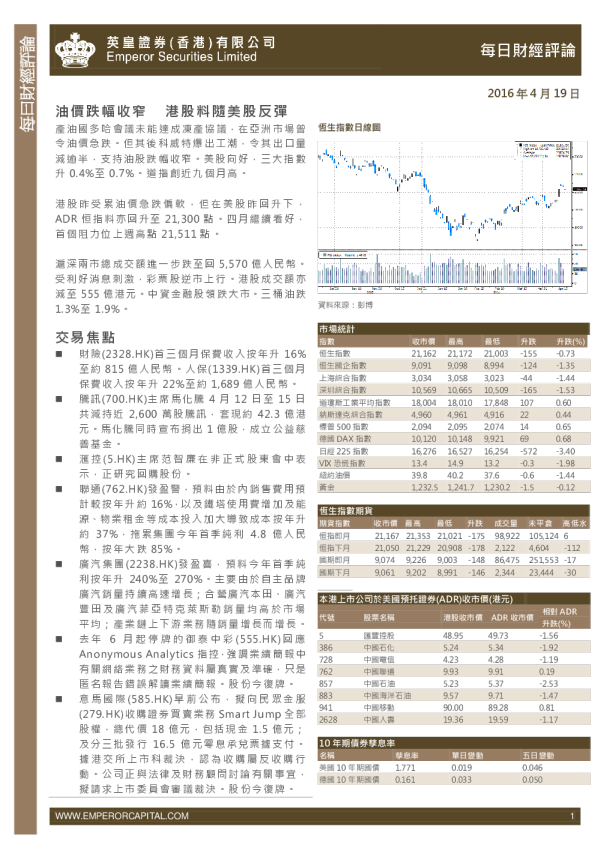 英皇证券每日财经评论