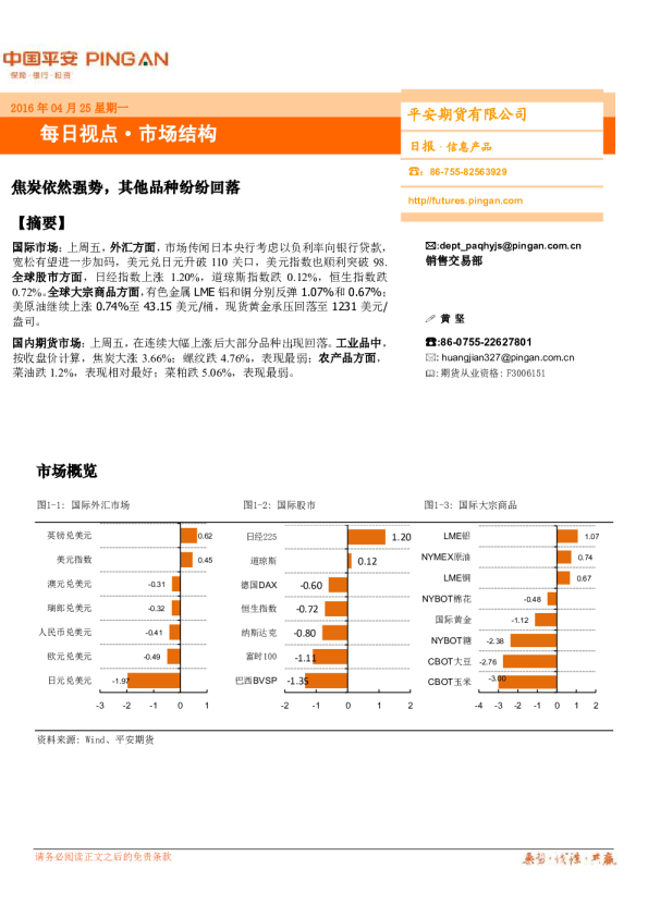 焦炭依然强势， 其他品种纷回落