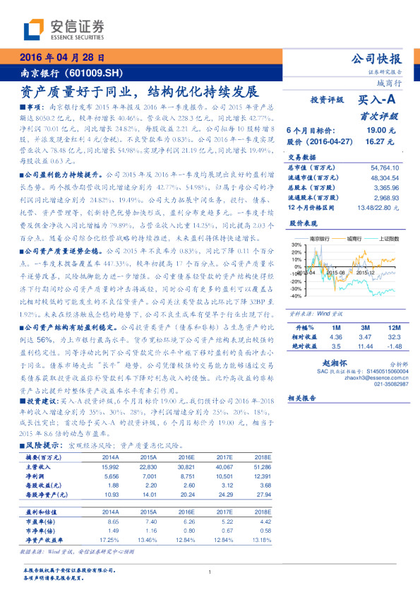 资产质量好于同业，结构优化持续发展