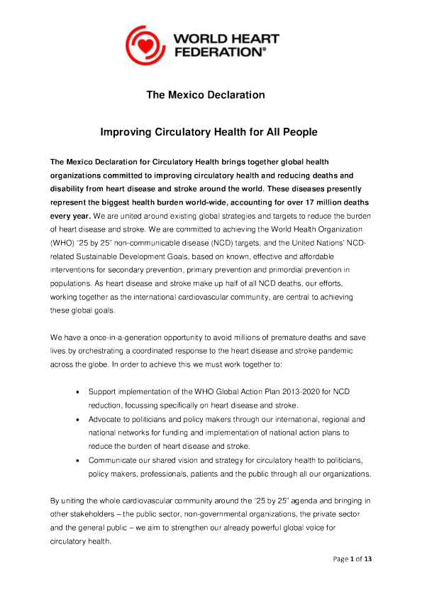 墨西哥宣言：为所有人改善循环健康