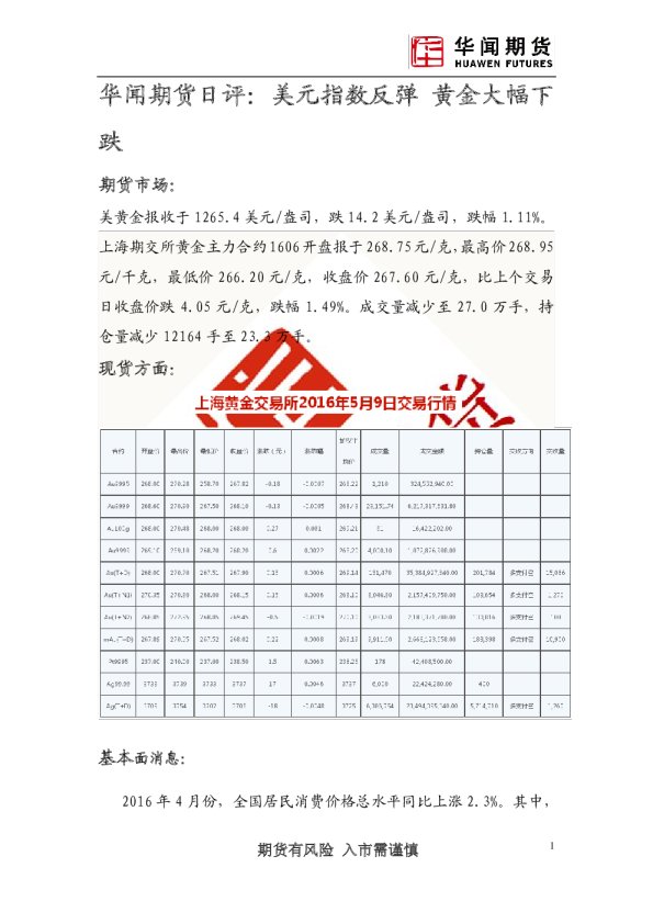 日评：美元指数反弹 黄金大幅下