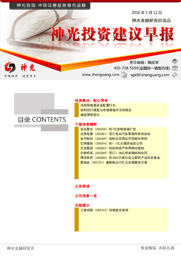 神光投资建议早报
