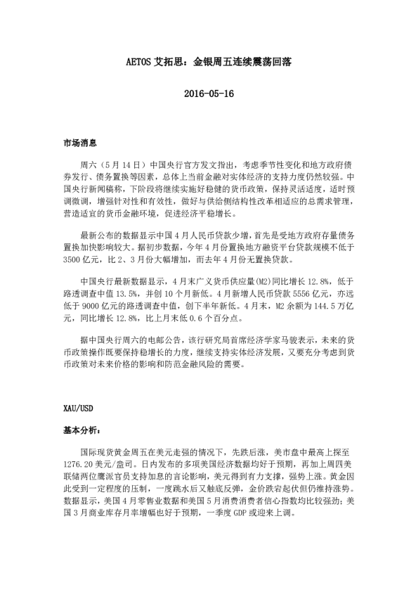 金银周五连续震荡回落