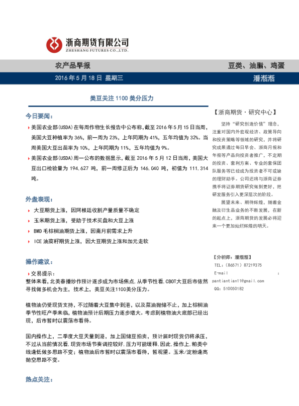 农产品早报：美豆关注1100美分压力
