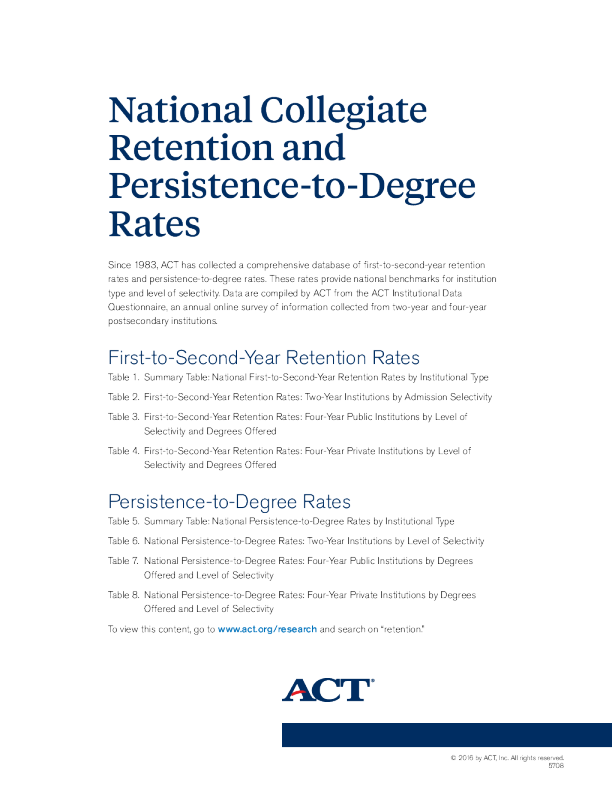 2016 National Collegiate Retention and Persistence Rates