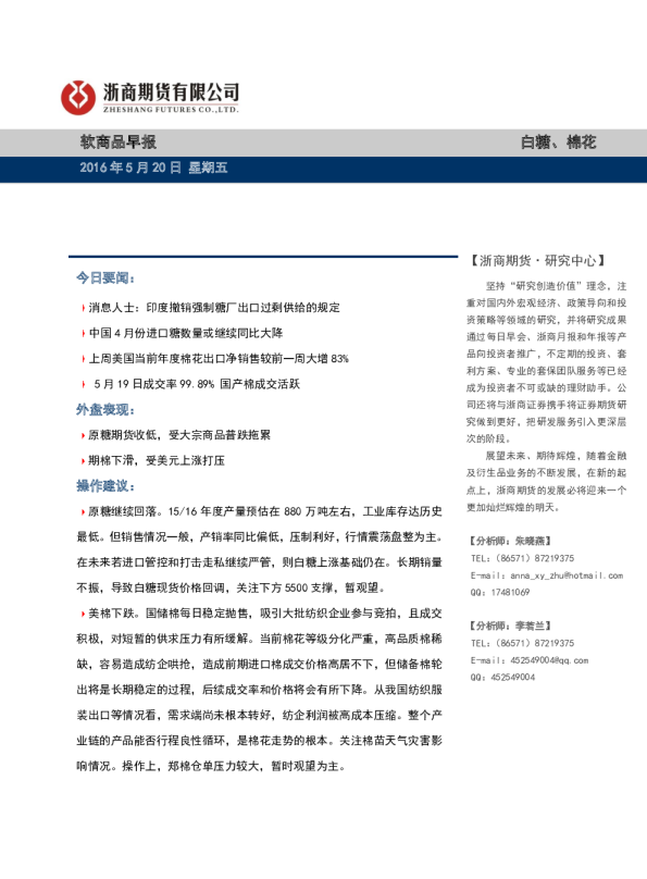 软商品早报