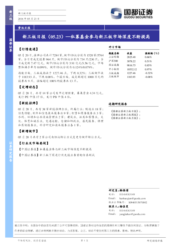 新三板日报：私募基金参与新三板市场深度不断提高