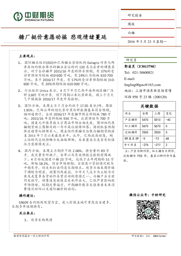 白糖周报：糖厂挺价意愿动摇,悲观情绪蔓延