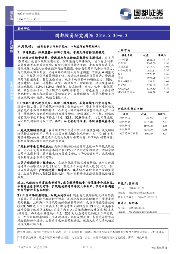 国都证券投资研究周报