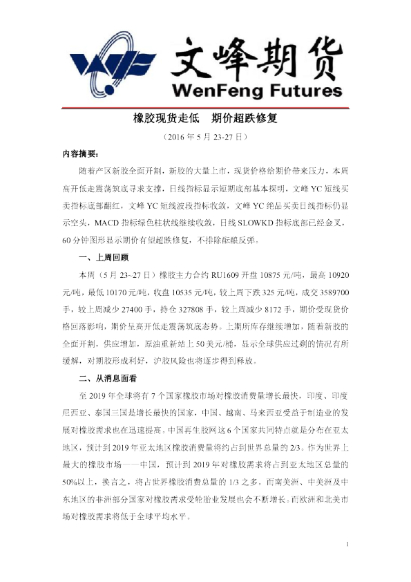 文峰期货：橡胶现货走低,期价超跌修复