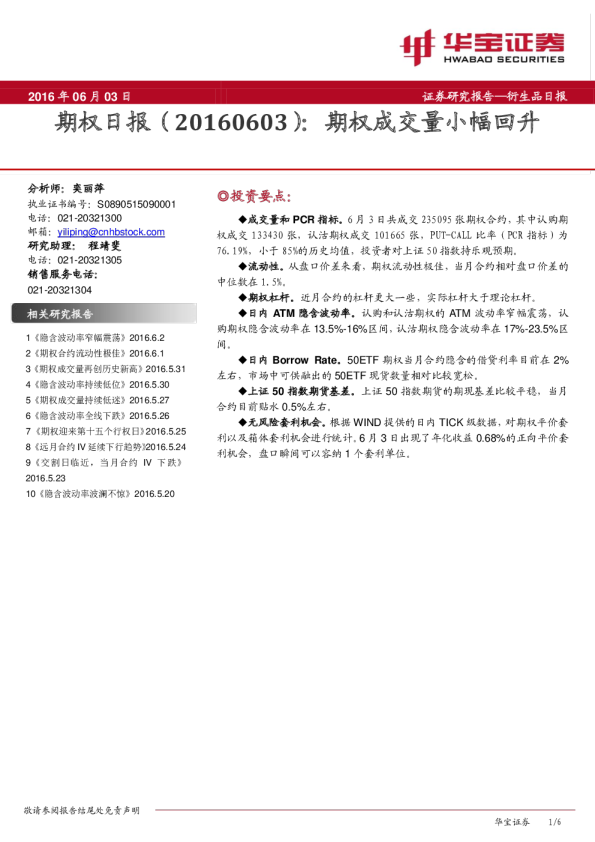 期权日报：期权成交量小幅回升