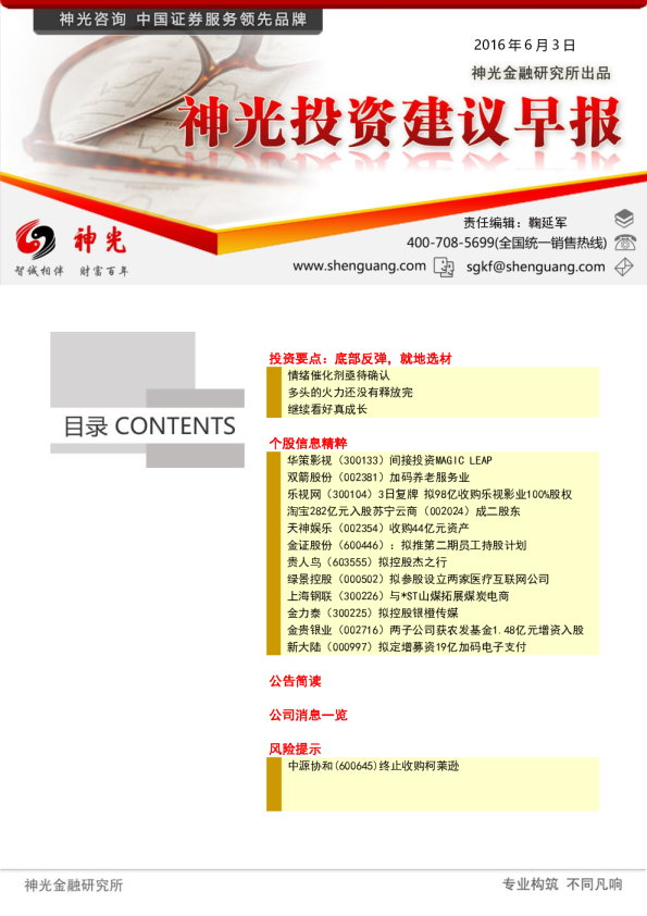 神光投资建议早报