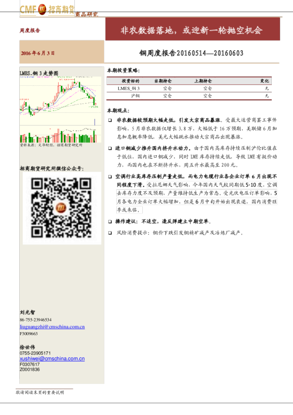 铜周度报告：非农数据落地，或迎新一轮抛空机会
