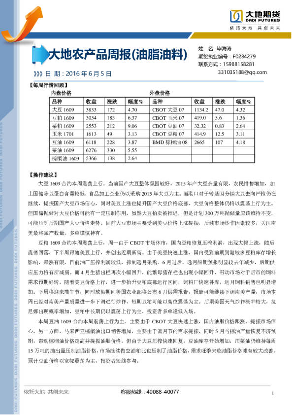 大地农产品周报（油脂油料）