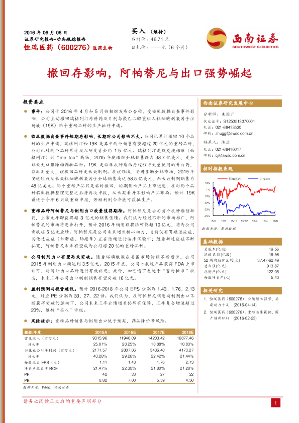撤回存影响，阿帕替尼与出口强势崛起