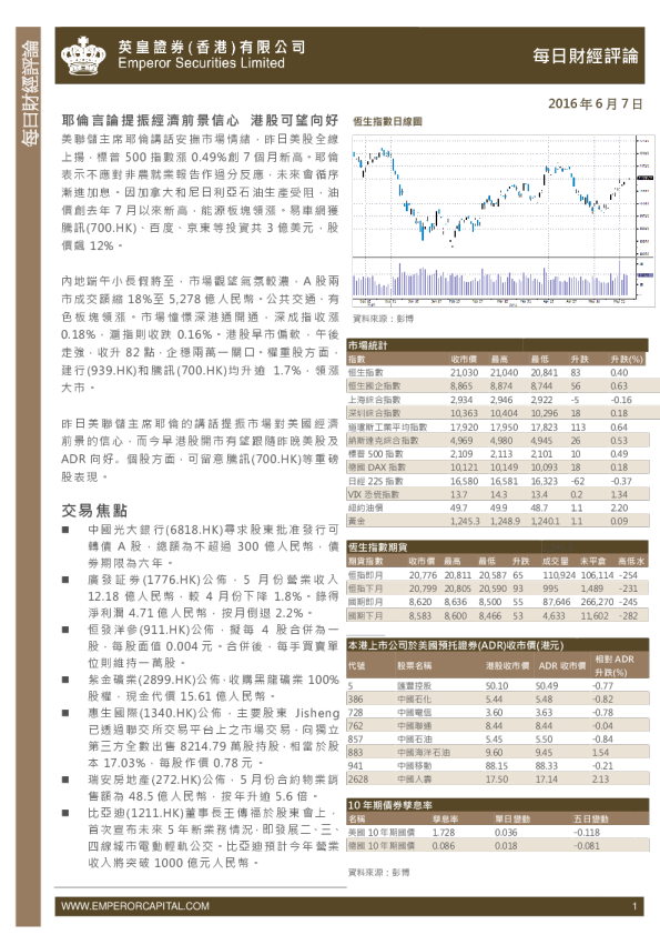 英皇证券每日财经评论