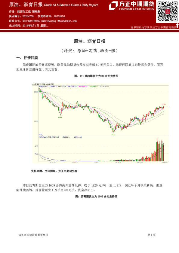 原油、沥青日报：原油-震荡,沥青-涨