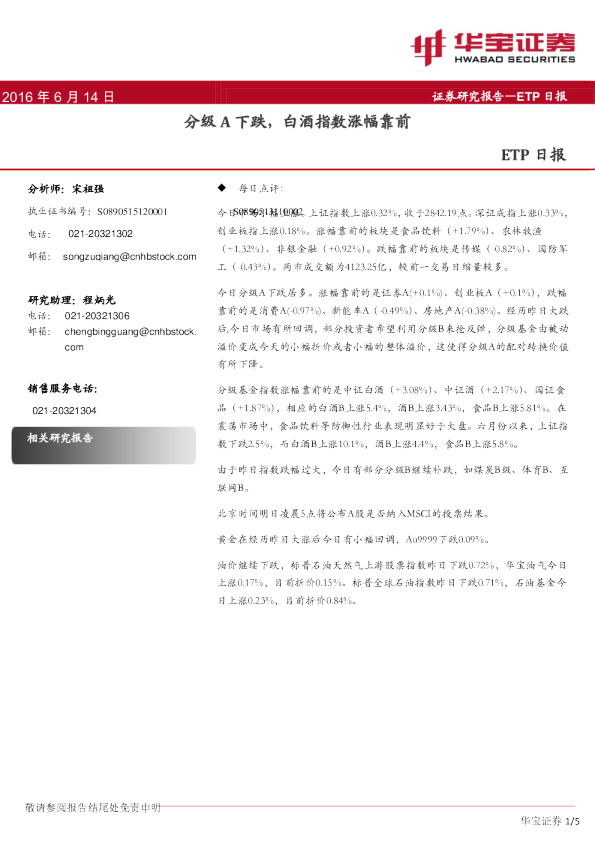 ETP日报：分级A下跌，白酒指数涨幅靠前