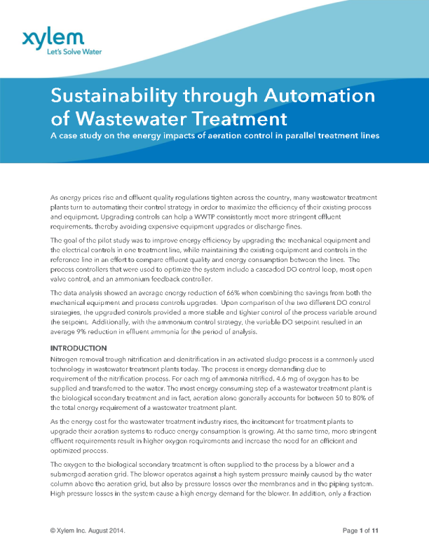 Sustainability through Automation of Wastewater Treatment