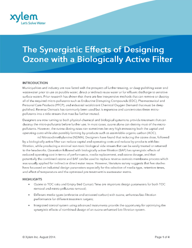The Synergistic Effects of Designing Ozone with a Biologically Active Filter
