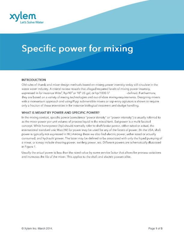 Specific power for mixing