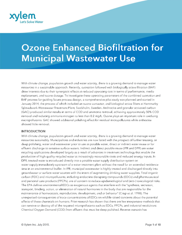 Ozone Enhanced Biofiltration for Municipal Wastewater Use