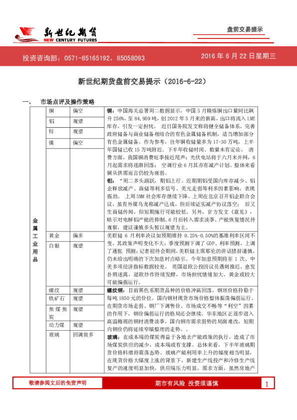 盘前交易提示