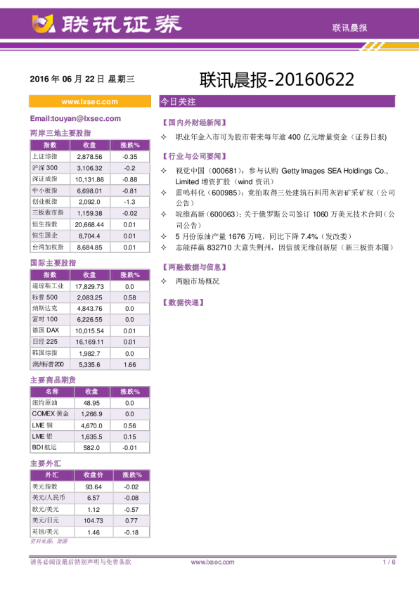 联讯证券联讯晨报
