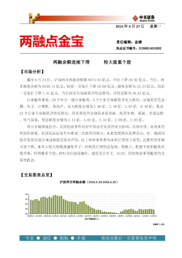 两融点金宝：两融余额连续下滑 轻大盘重个股