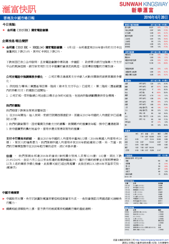 香港及中国市场日报