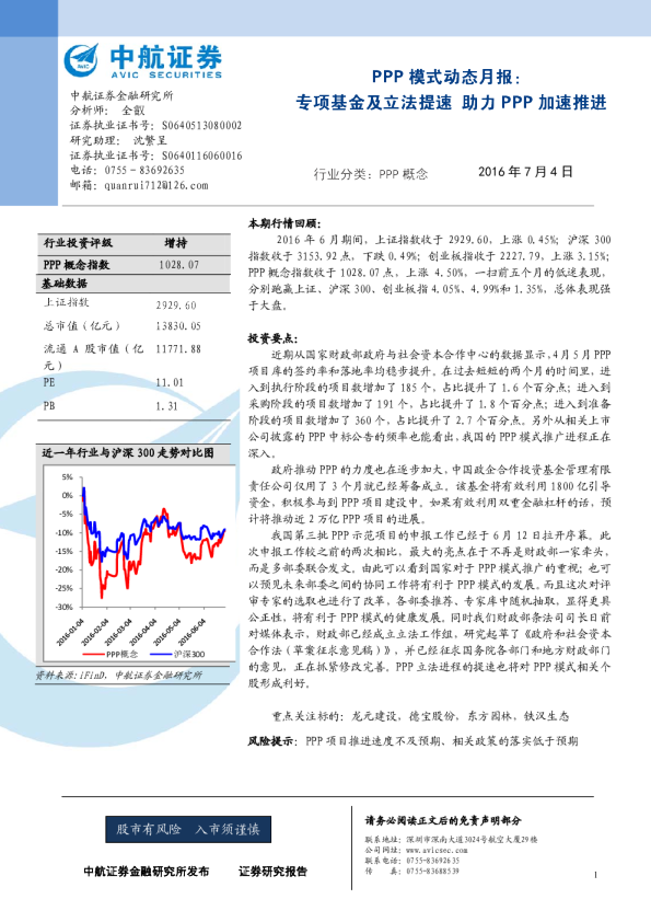 PPP模式动态月报：专项基金及立法提速 助力PPP加速推进