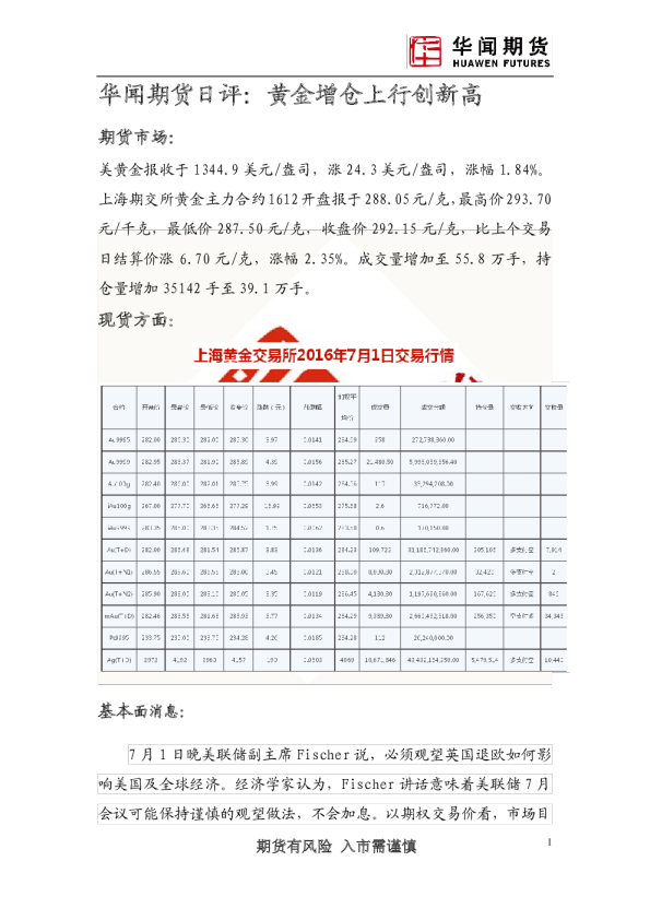 日评：黄金增仓上行创新高