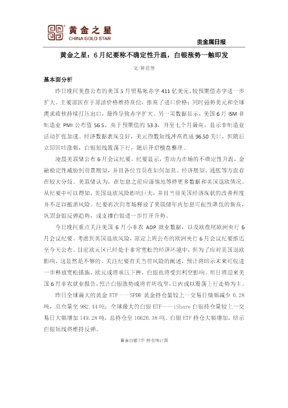贵金属日报：6月纪要称不确定性升温，白银涨势一触即发