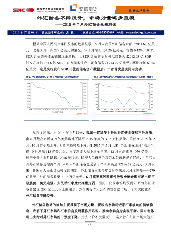 2016年7月外汇储备数据解读：外汇储备不降反升，市场力量逐步显现