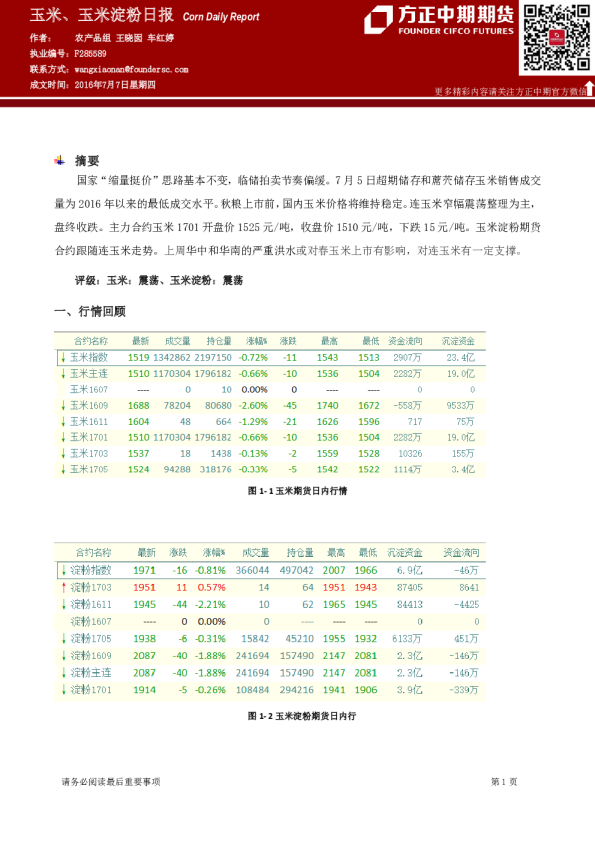 方正中期期货玉米、玉米淀粉日报