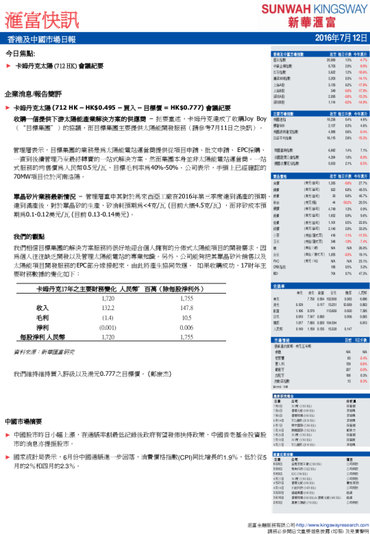香港及中国市场日报