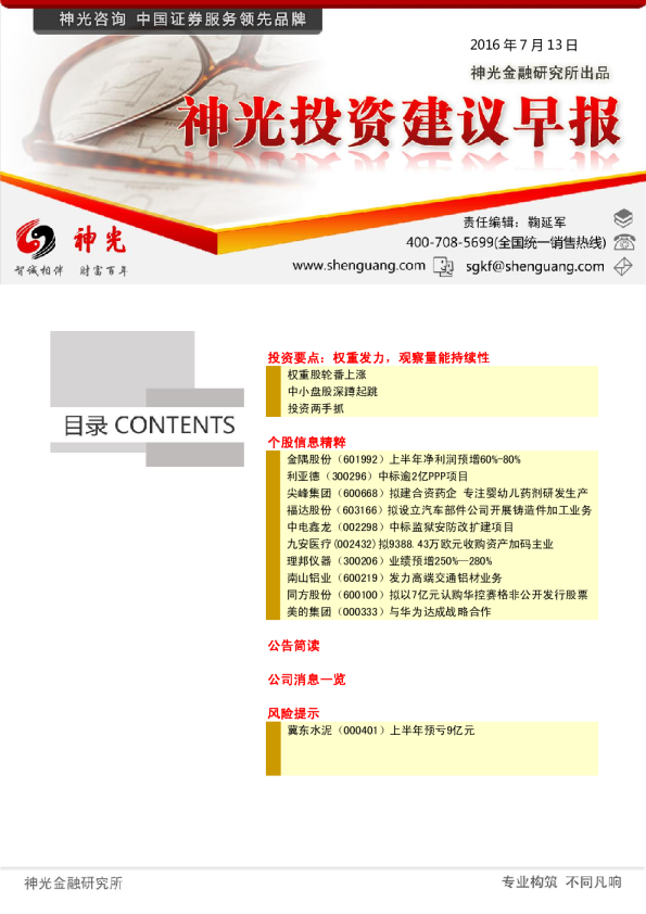 神光投资建议早报