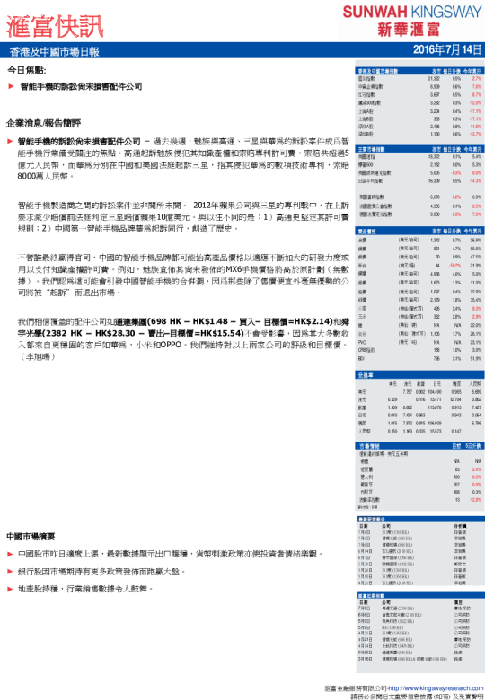 香港及中国市场日报