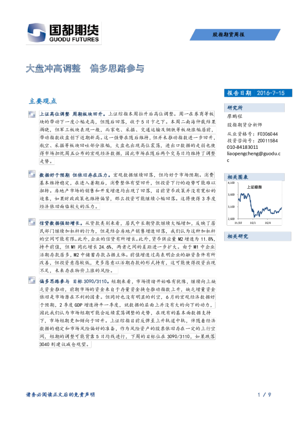大盘冲高调整 偏多思路参与