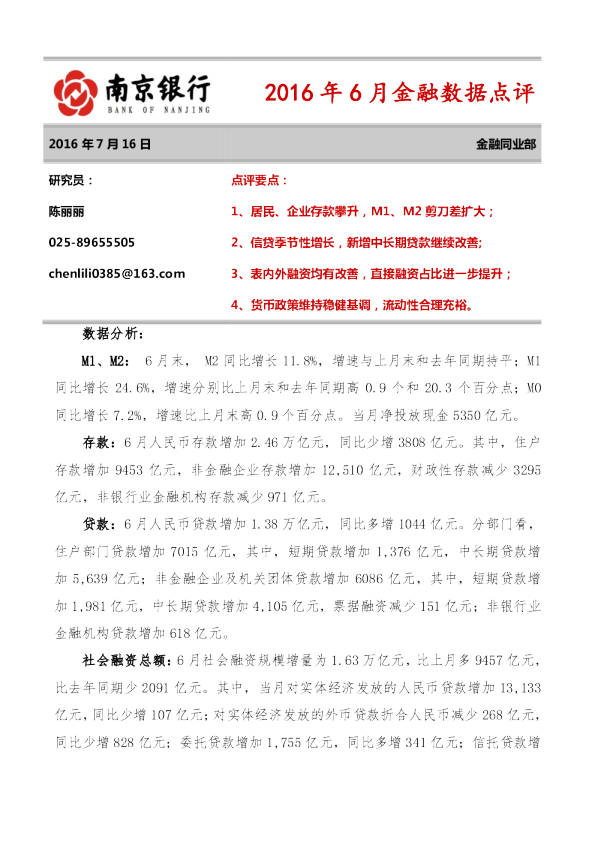 2016年6月金融数据点评