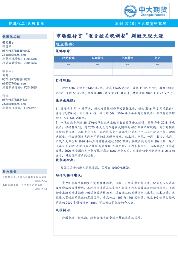 天胶日报：市场假传言“混合胶关税调整”刺激天胶大涨