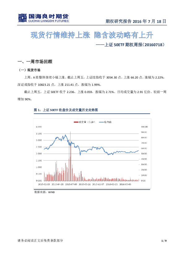 上证50ETF期权周报：现货行情维持上涨 隐含波动略有上升