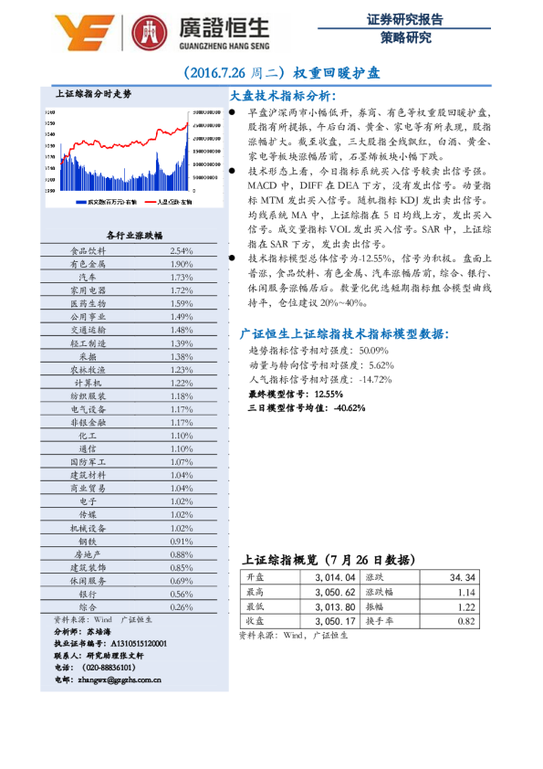 策略研究：权重回暖护盘