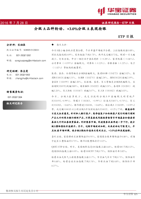 ETP日报：分级A品种轮动， +3.0%分级A表现抢眼