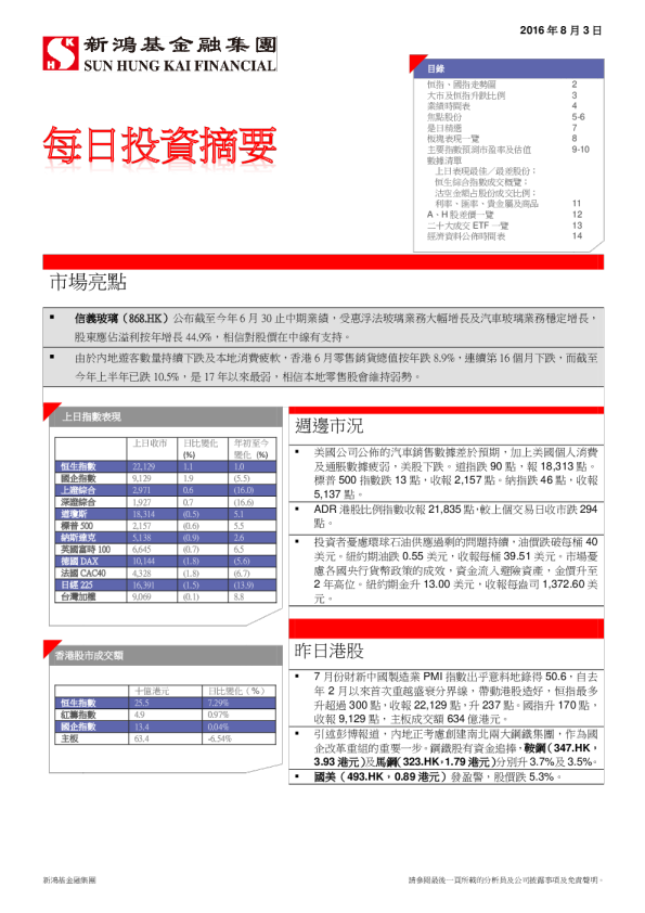 新鸿基每日投资摘要