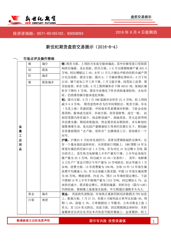 盘前交易提示
