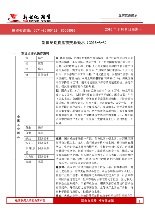 盘前交易提示