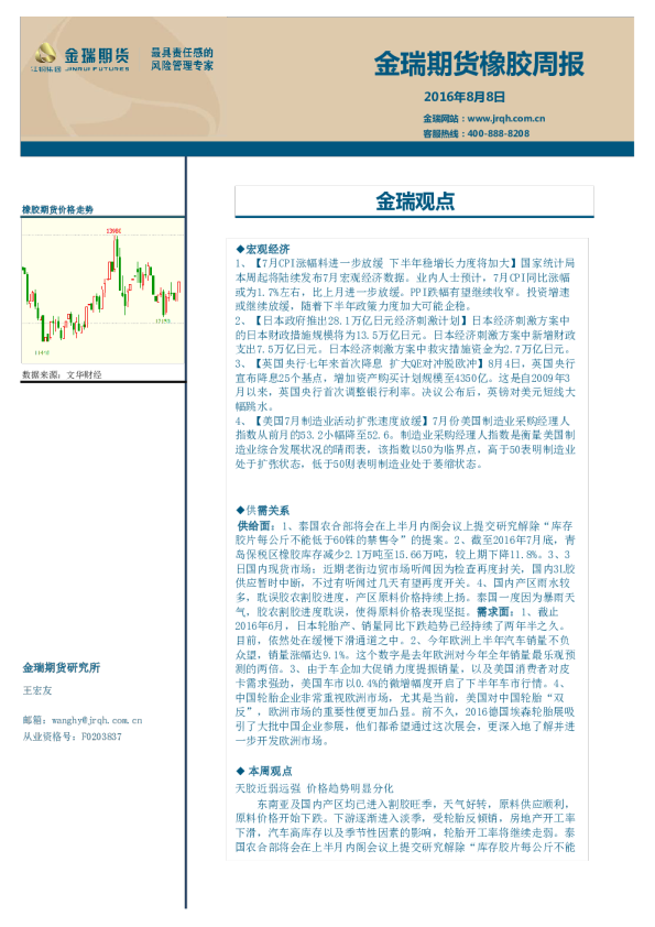 金瑞期货橡胶周报